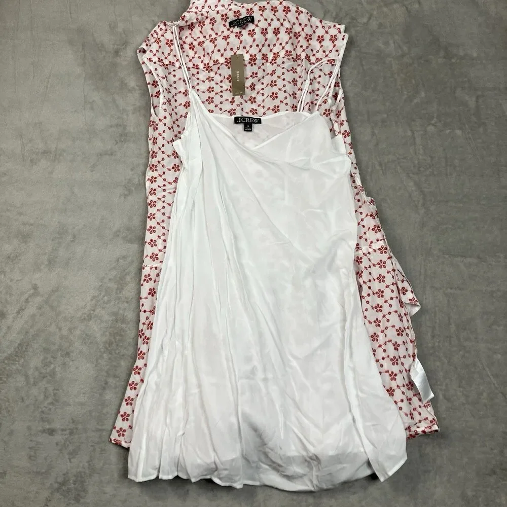 J Crew Eyelet Shirt Dress Womens 10 Red Mini Sleeveless Collared Feminine